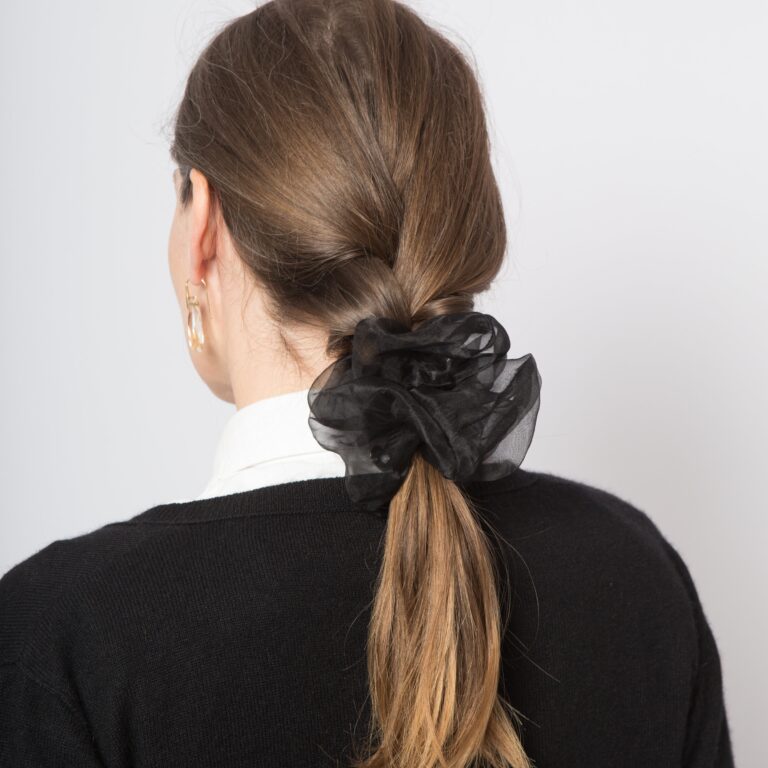 Black Small Silk Organza Scrunchie Elegant Hair Accessories Party Gift