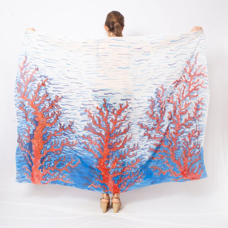 Coral Reef Hand Painted Scarf Large Silk Cotton Sarong Christmas Gift 54X76