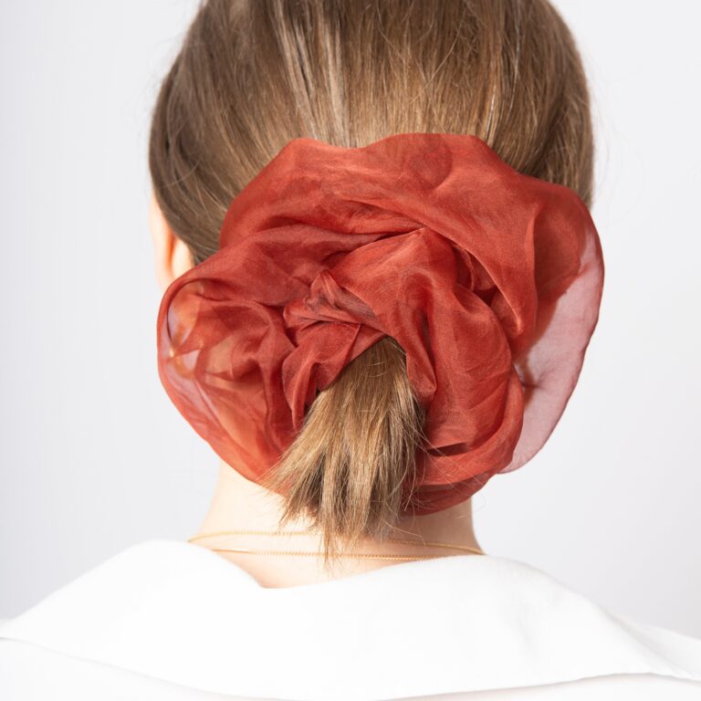 Brick Red Large Silk Organza Scrunchie Hand Dyed Neutral Summer Scrunchie Hair Accessories Gift