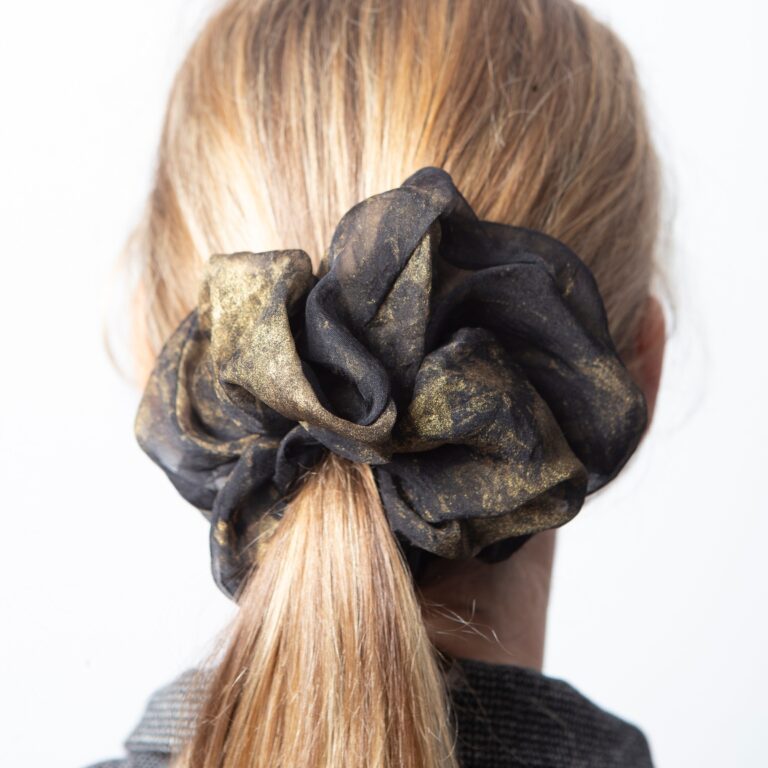Black Gold Silk Organza Scrunchie Festive New Year Party Xmas Gift