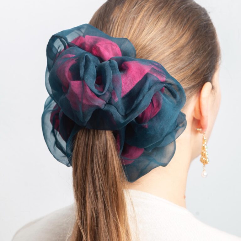 Teal Pink Double Large Silk Organza Scrunchie Party Wedding Prom Accessory Christmas Gift