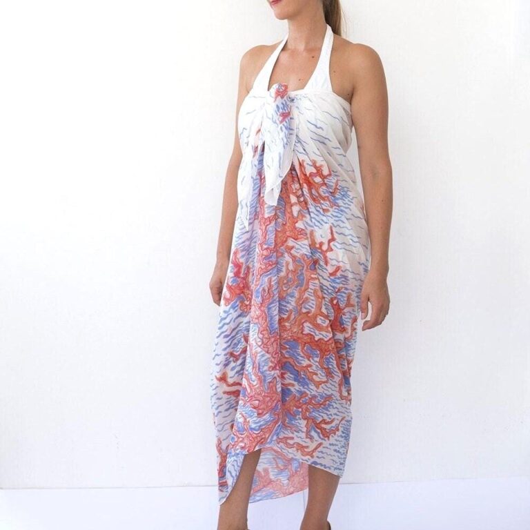 Coral Reef Hand Painted Scarf Nautical Large Sarong Beach Wrap Christmas Gift 54X76