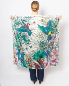 Macaw Parrot Hand Painted Silk Square Scarf Orchid Floral Foulard Christmas Gift 43X43