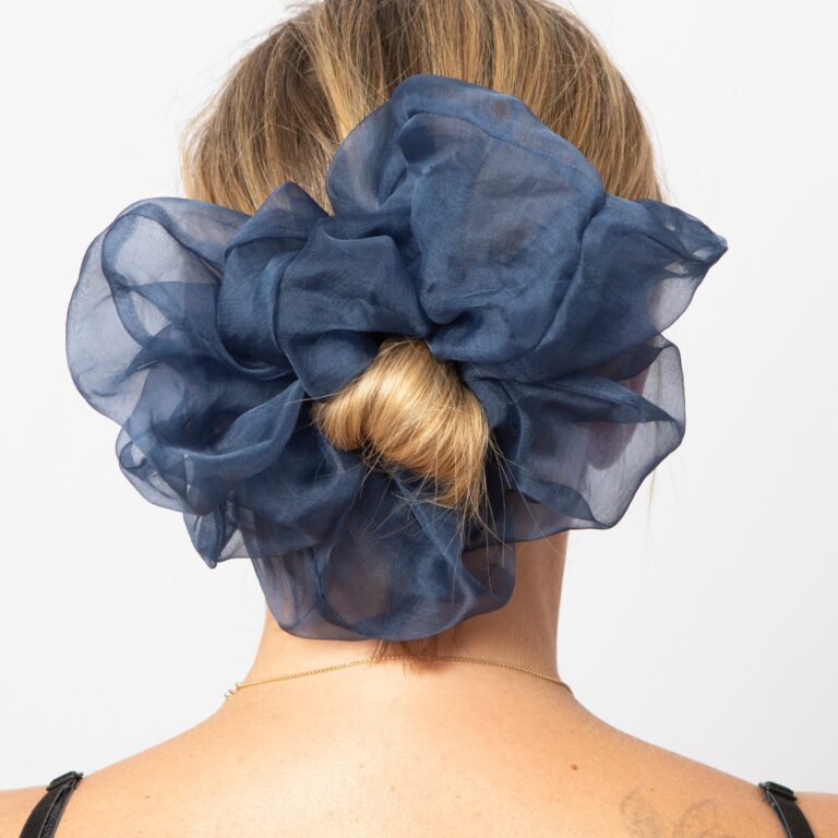 Navy Blue Silk Organza Large Scrunchie Wedding Party Hair Accessories Gift