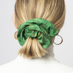 Green Gold Silk Summer Scrunchie Messy Bun Scrunchie Yoga Gift