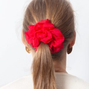 Red Silk Organza Scrunchie Hand Dyed Small Hair Accessory Birthday Gift
