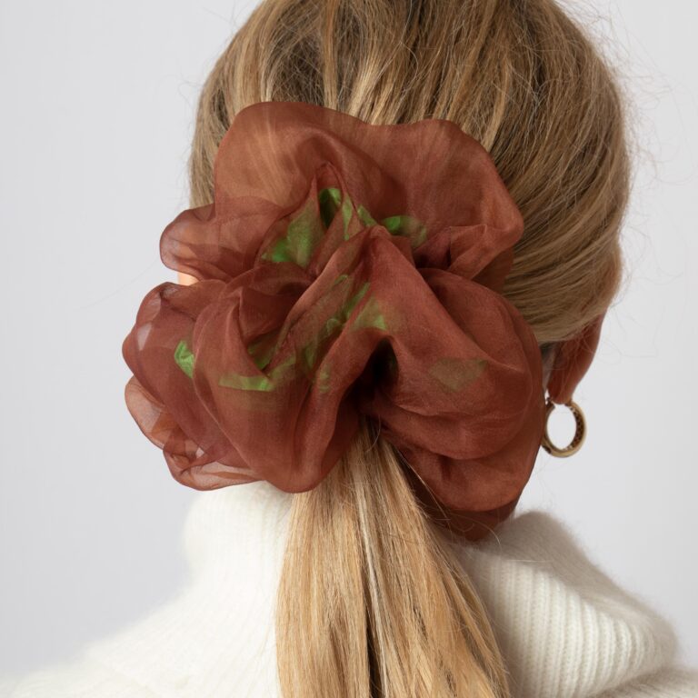 Brown Green Double Silk Organza Scrunchie Summer Scrunchie Gift