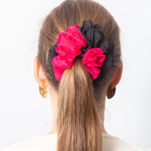 Pink Black Silk Organza Small Scrunchie Hand Dyed Hair Accessory Gift